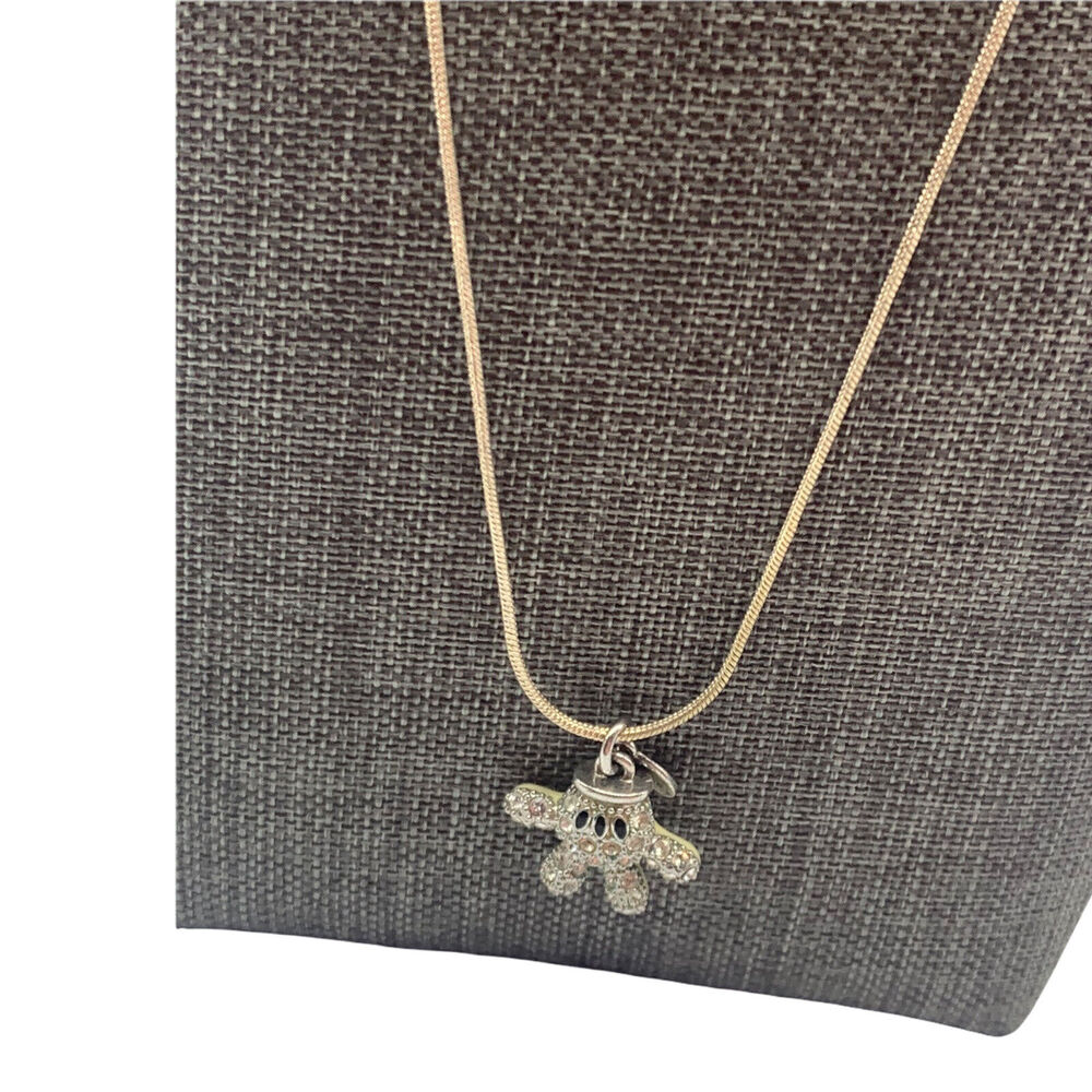 Disney Mickey Mouse Hand Glove Crystal Necklace Sterling Silver Snake Chain 24"